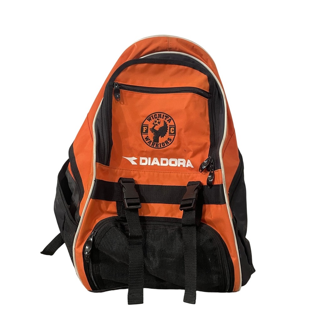 Diadora Wichita Warriors FC Soccer Backpack Orange Black Ball Pocket Zarate 14